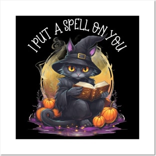 Witch Cat Reading A Spell Book I Put A Spell On You Posters and Art